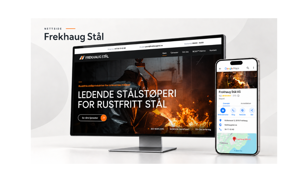 Frekhaug Stål nettside og Google min bedrift-forsidebilde